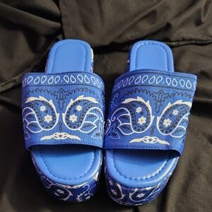 Blue Bandana Platform Sandals